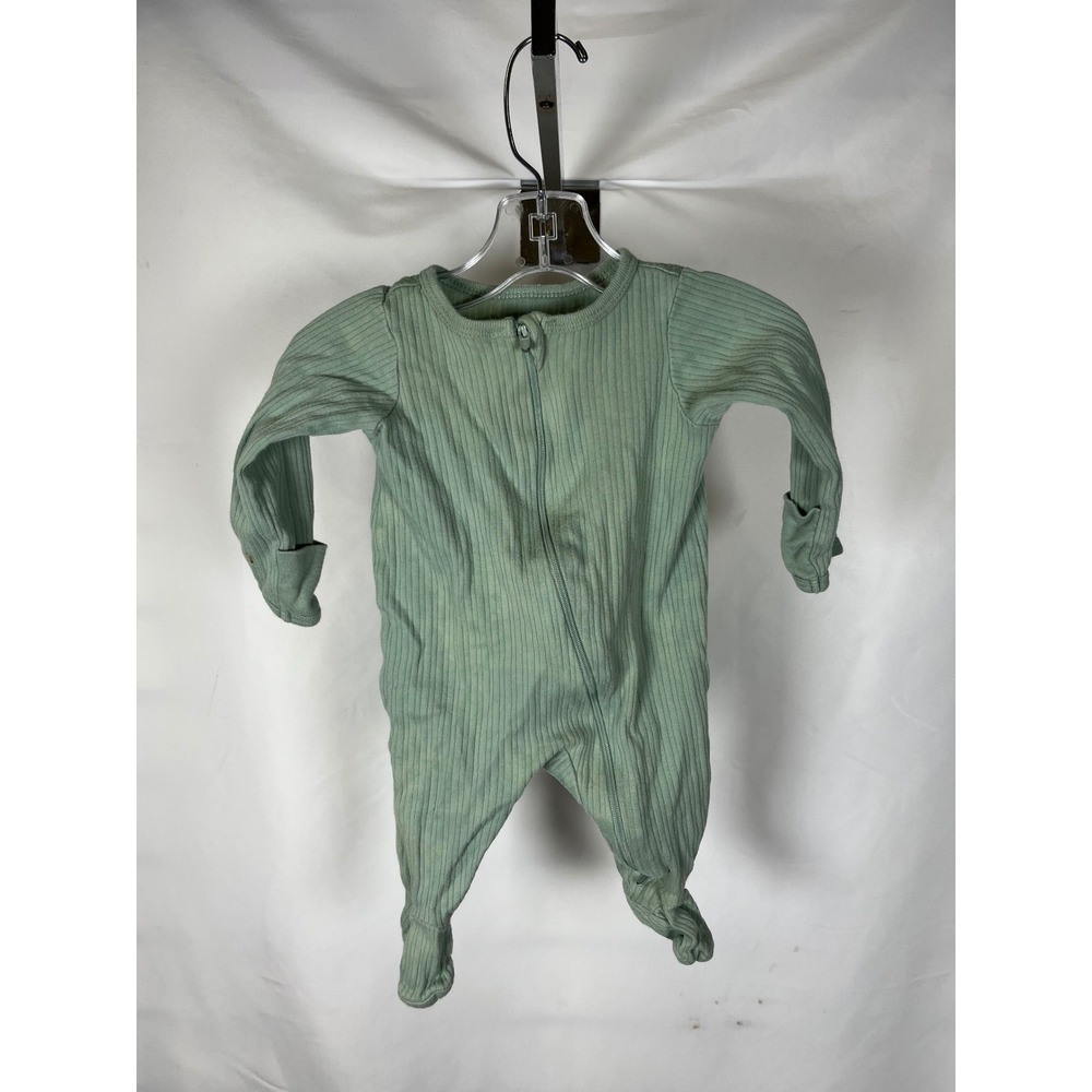 Wonder Nation Baby Ribbed Zip Front Footed Sleeper Sage Green 0-3M